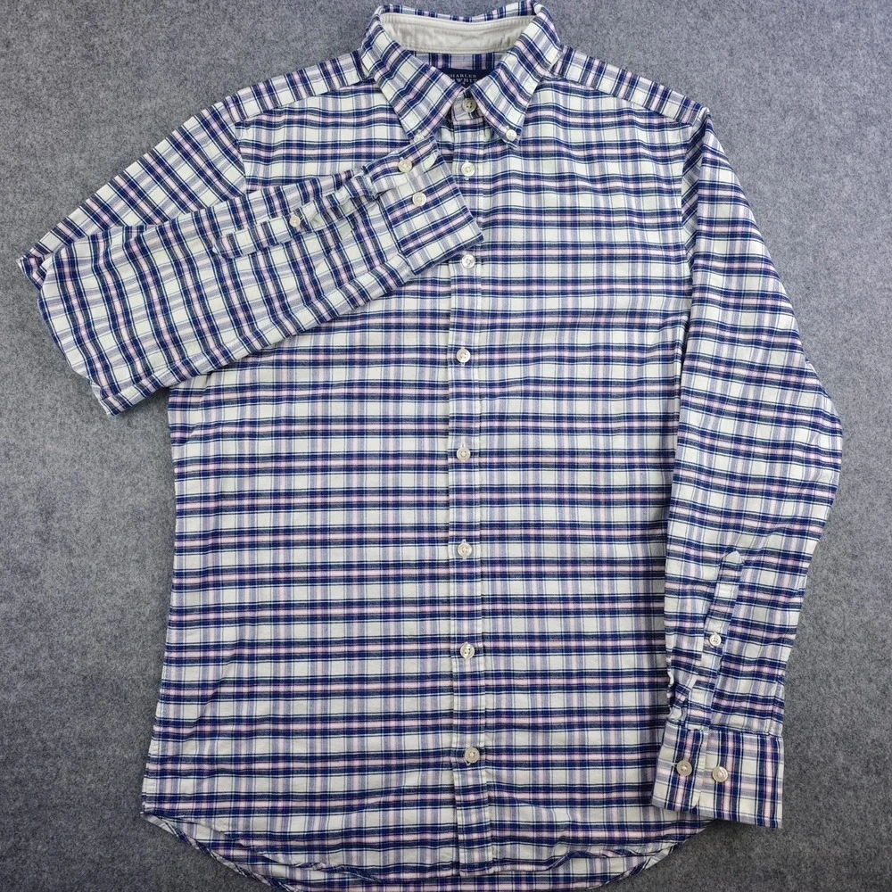 Charles‎ Tyrwhitt Shirt Mens Small Extra Slim Fit Blue Pink Plaid Long Sleeve